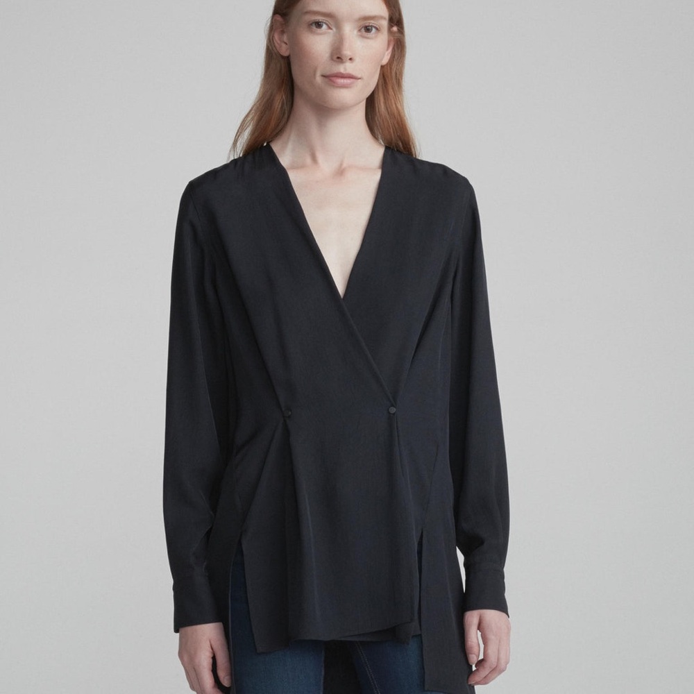Rag & Bone Debbie Crepe Wrap Top Black Size S